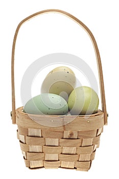 Speckled Easter Eggs in a Basket Isolated