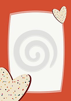 Speckled hearts Valentineâ€™s digital frame on red background