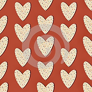 Speckled hearts Valentineâ€™s digital pattern on red background