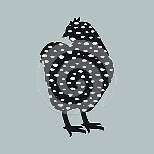 Speckled hen icon, dappled hen vector illustration in collage style isolated on grey. Funny and cute bird, Easter design