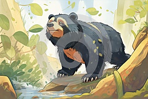 spectacled bear marking territory in the andean forest