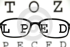 Spectacles on an eye chart