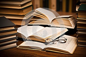 Spectacles on open books photo