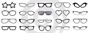 Spectacles silhouette. Glasses frames, optics eyewear and eyeglasses frame. Rim optic lens glasses vector illustration