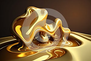 Spectacular abstract glistening golden solid liquid waves like liquid gold or solid yellow water. Digital 3D illustration