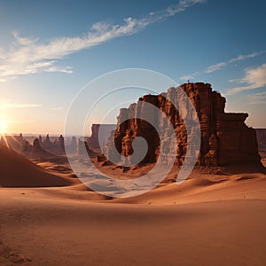 Spectacular and astonish mirrored building in Madain Saleh in Al Ula Saudi Arabia made with Generative AI