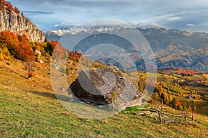 Spectacular autumn alpine rural landscape near Brasov, Transylvania, Romania, Europe