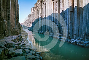 Spectacular basaltic columns and river canyon in Iceland