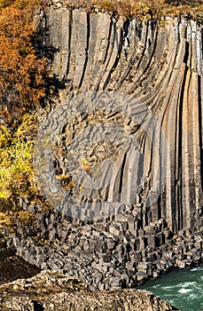 Spectacular basaltic formations near the river