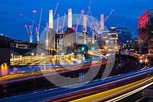 Spectacular Battersea Power Station at night London England Europe