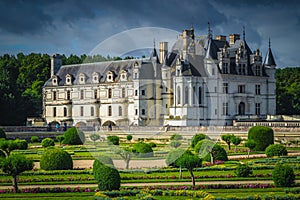 Spectacular bushes in the ornamental garden of Chenonceau castle, France