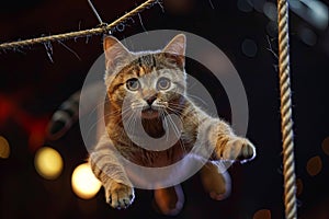 Spectacular cats Flying Trapeze daring cats aerial act where acrobats soar Generative AI