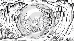 Spectacular Cave And Stream Coloring Page