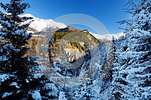 Spectacular Chalaadi Glacier, located on southern slope of the Causacus Mountains, view from Zuruldi mount in Hatsvali, Upper Svan