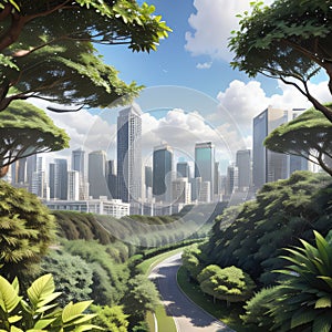 Spectacular cityscape full with and otmanmade green spaces in urban Green garden in modern Digital art