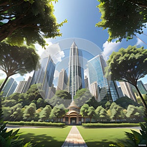 Spectacular cityscape full with and otmanmade green spaces in urban Green garden in modern Digital art