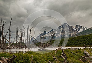 Spectacular cloudscape over wetland at Martial Mountains, Ushuaia, Argentina