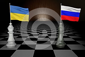 Spectacular concept rendering of two piece checkers chess representing UKRAINE and RUSSIA 3D RENDERING