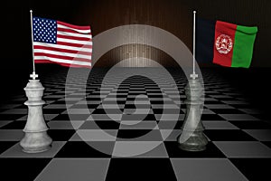 Spectacular concept rendering of two piece checkers chess representing the United States of America USA and Afghanistan 3D RENDERI