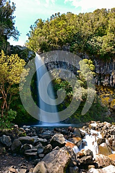 Spectacular Dawson Waterfalls in Egmont National Park in New Zealand