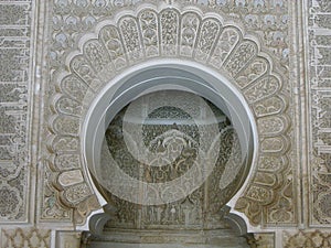 Spectacular decoration of the Ben Youssef Medersa in Marrakech. Morocco