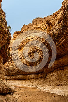 Dry, desert canyon . Mides, Tunisia, Africa photo