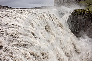 Spectacular Dettifoss waterfall in Iceland after floods filled with a lot of water