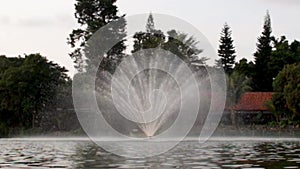 Spectacular Display, A Majestic Water Fountain Spraying in the middle of a Lake