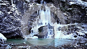 Spectacular Dolomite waterfalls in winter