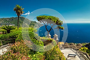Spectacular fabulous garden of Villa Rufolo, Ravello, Amalfi coast, Italy