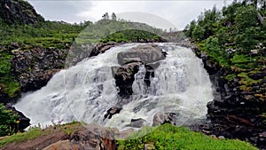 Spectacular, famous Waterfall, Voringsfossen, Norway, dolly shot