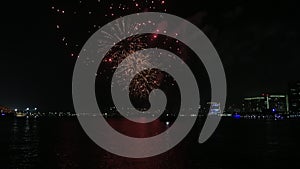 Spectacular fireworks lighting up the sky in Yas Marina in Abu Dhabi, UAE for Eid celebration