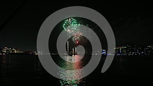 Spectacular fireworks lighting up the sky in Yas Marina in Abu Dhabi, UAE for Eid celebration