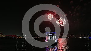 Spectacular fireworks lighting up the sky in Yas Marina in Abu Dhabi, UAE for Eid celebration