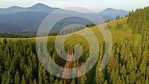 Spectacular footage of a wild mountains from a bird`s eye view. Carpathian National Nature Park, Ukraine