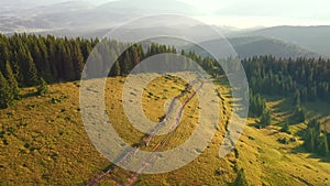 Spectacular footage of a wild mountains from a bird`s eye view. Carpathian National Nature Park, Ukraine