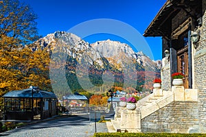 Spectacular garden and terrace near Cantacuzino castle, Busteni, Romania