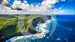 A spectacular image of a high-end helicopter tour, offering a thrilling