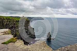 Spectacular landscape of the Cliffs of Moher and the Branaunmore sea stack