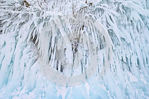 Spectacular landscape of an ice formation forming in a temperature below 0 °C in lake Baikal, Russia.