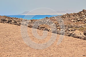 Beautiful landscape of blue sea in Isla de Lobos, Fuerteventura, Spain photo