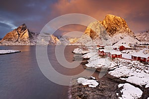 Spectacular light over Reine village on the Lofoten, Norway