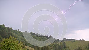 Spectacular lightning strikes during a powerful thunderstorm