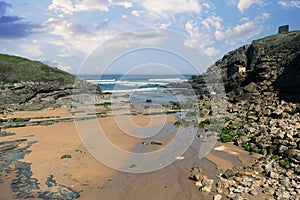 Spectacular and lonely wild beach landscape on the Coats Quebrada Cantrabria, Spain
