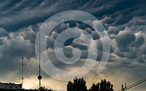 Spectacular mammatus clouds over urban area