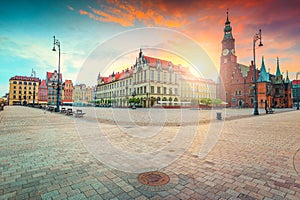 Spectacular morning scene in Wroclaw on Market Square, Poland, Europe