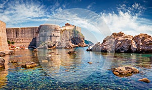 Spectacular morning view of famous Fort Bokar in city of Dubrovnik.