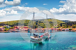 Spectacular morning view of Fiskardo port