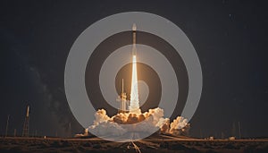 Spectacular Night Rocket Launch Under Starry Sky