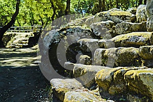 The spectacular Nuragic Complex of Romanzesu immersed in cork woods. Province of Nuoro, Sardinia. Italy